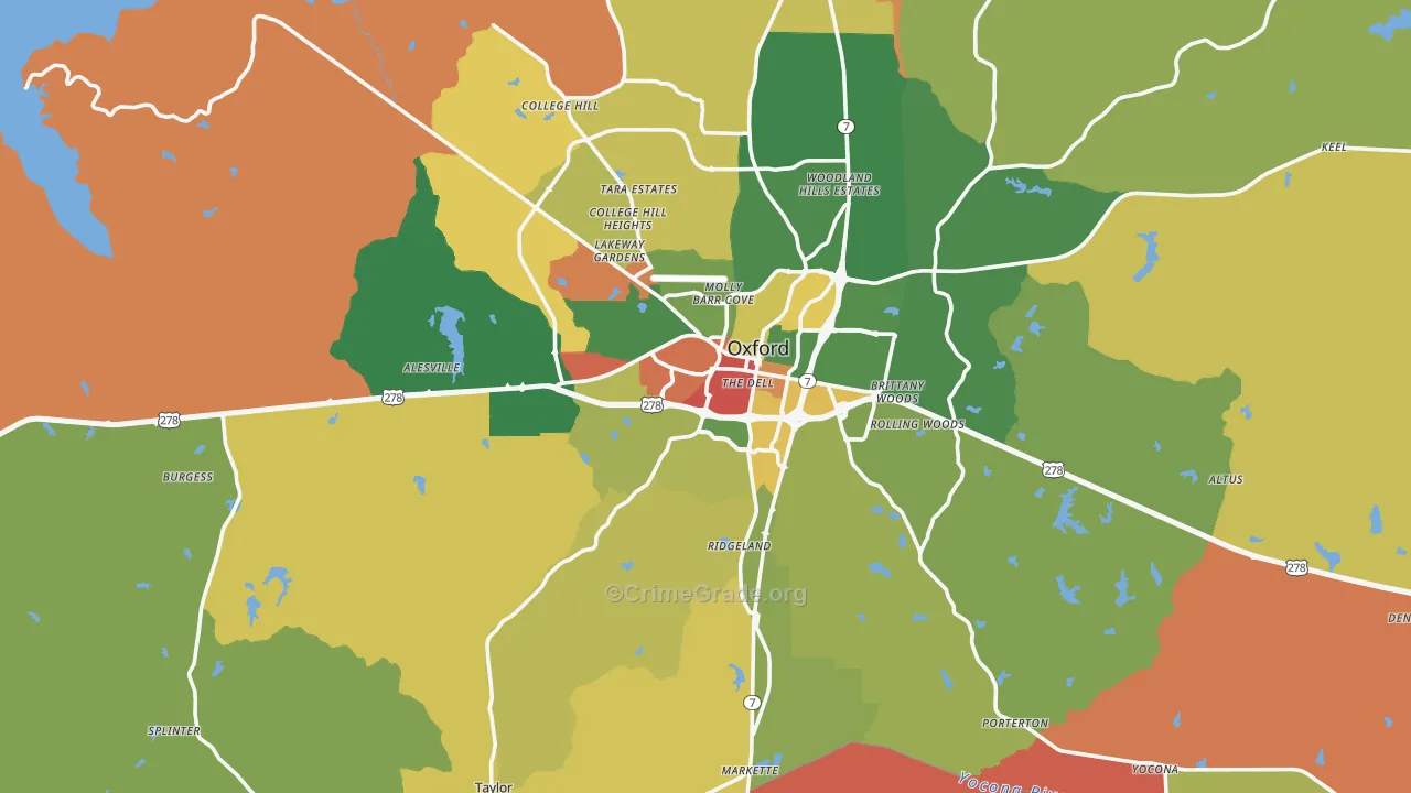 Oxford, MS Map of Arson Rates
