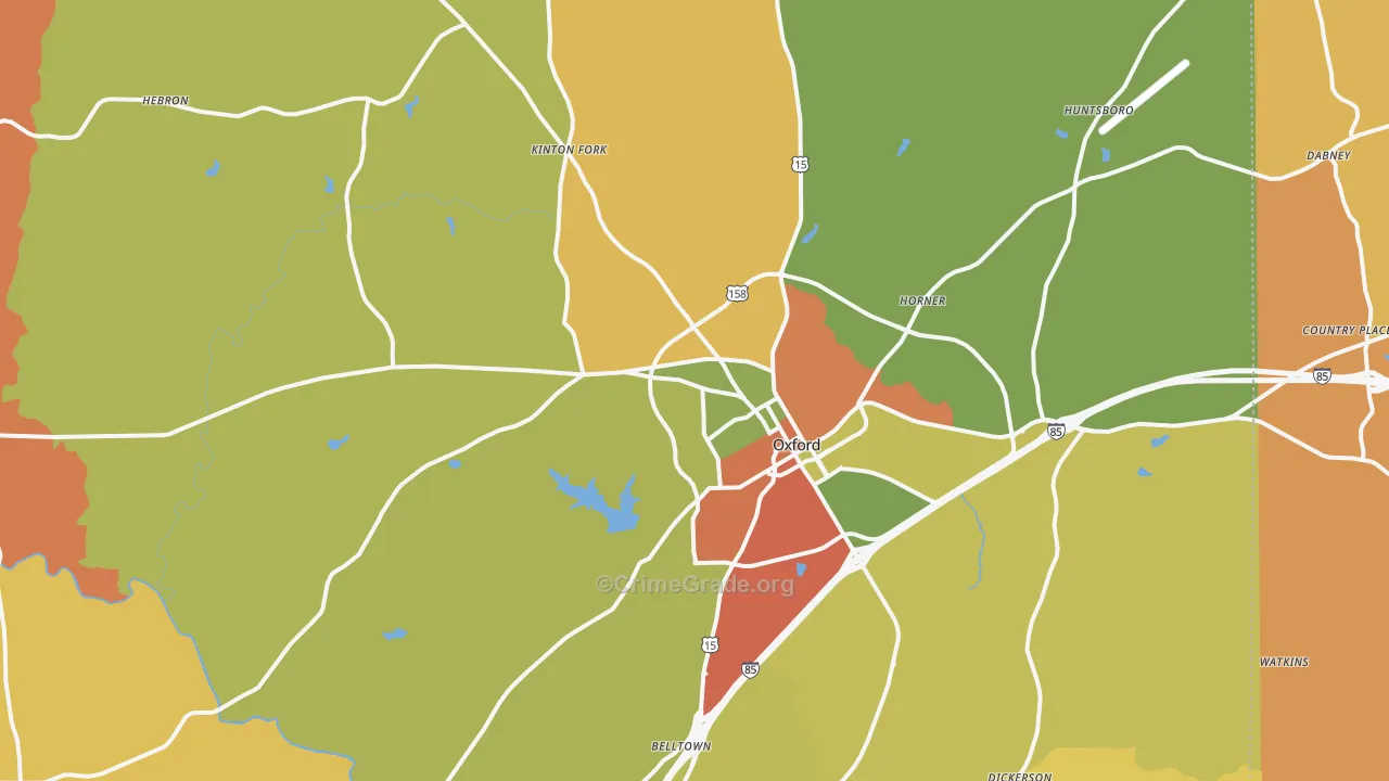 Oxford, NC Map of Arson Rates