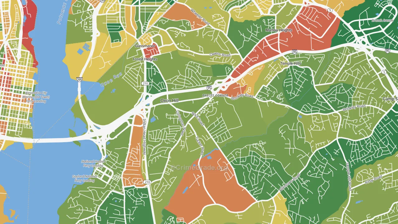 Oxon Hill-Glassmanor, Oxon Hill, MD Map of Arson Rates