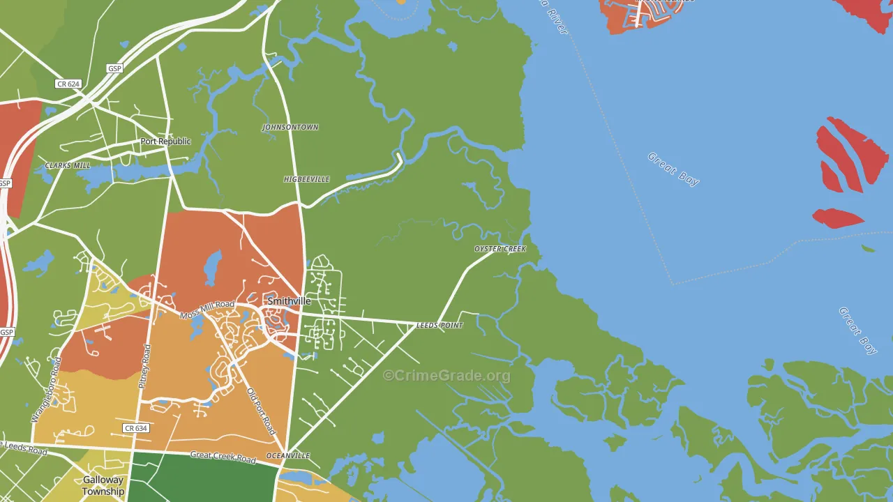 Oyster Creek, NJ Map of Arson Rates
