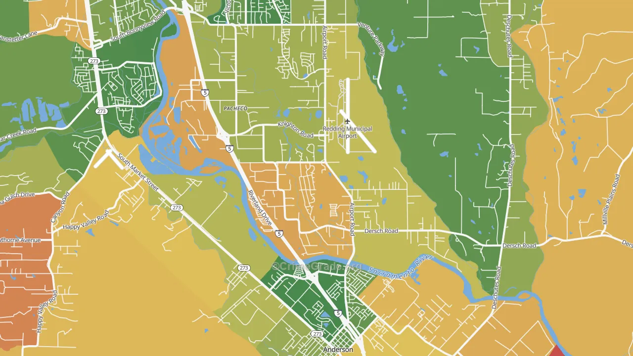 Pacheco, Redding, CA Map of Arson Rates