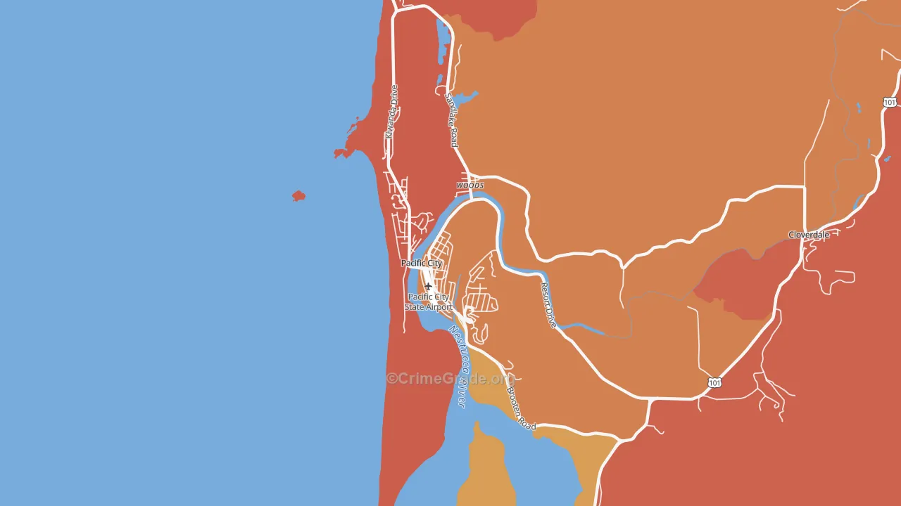 Pacific City, OR Map of Arson Rates