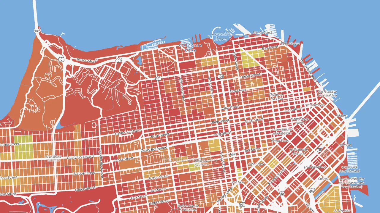 Pacific Heights, San Francisco, CA Map of Arson Rates