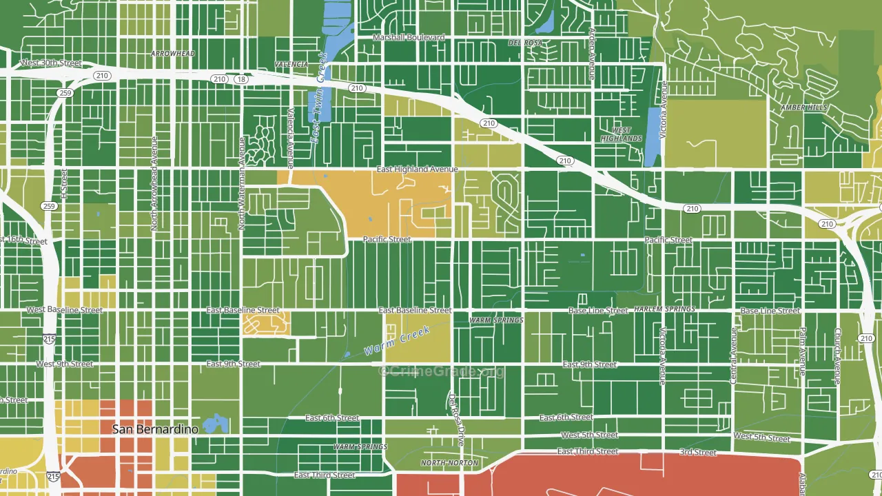 Pacific-Riverside, San Bernardino, CA Map of Arson Rates