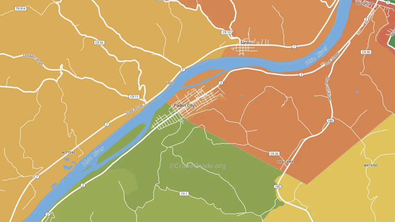 Paden City, WV Map of Arson Rates