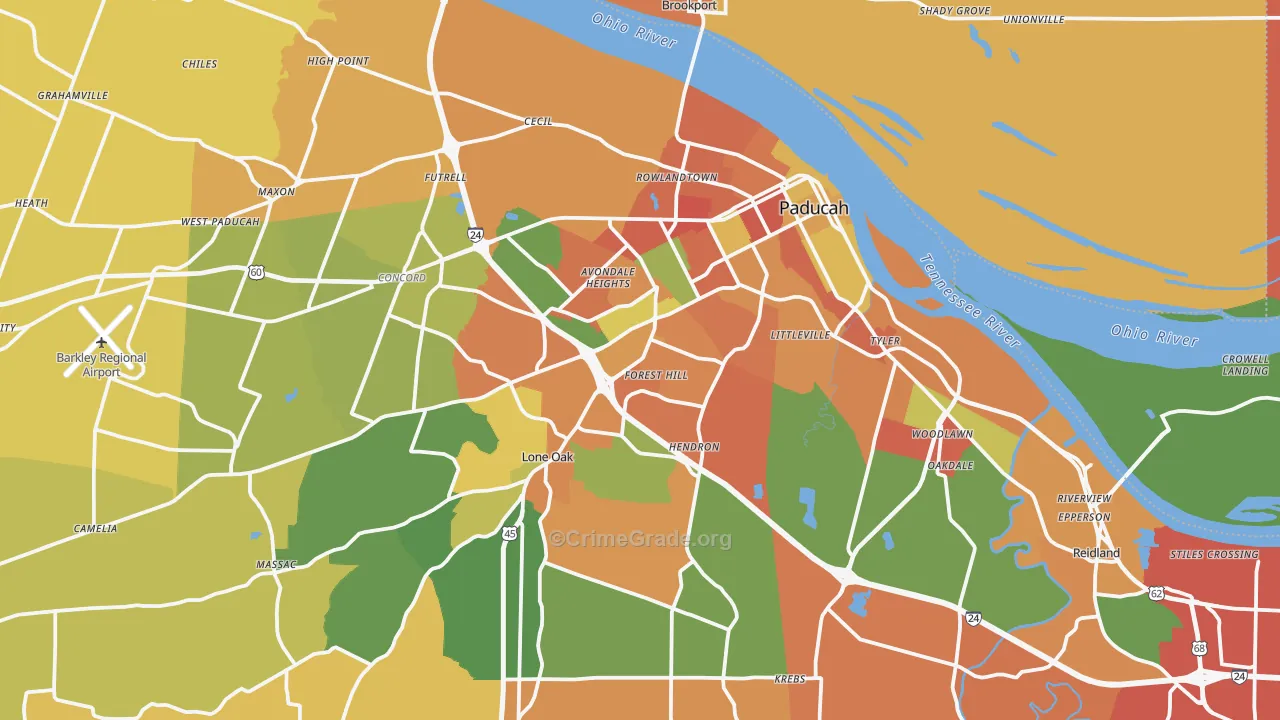 Paducah, KY Map of Arson Rates