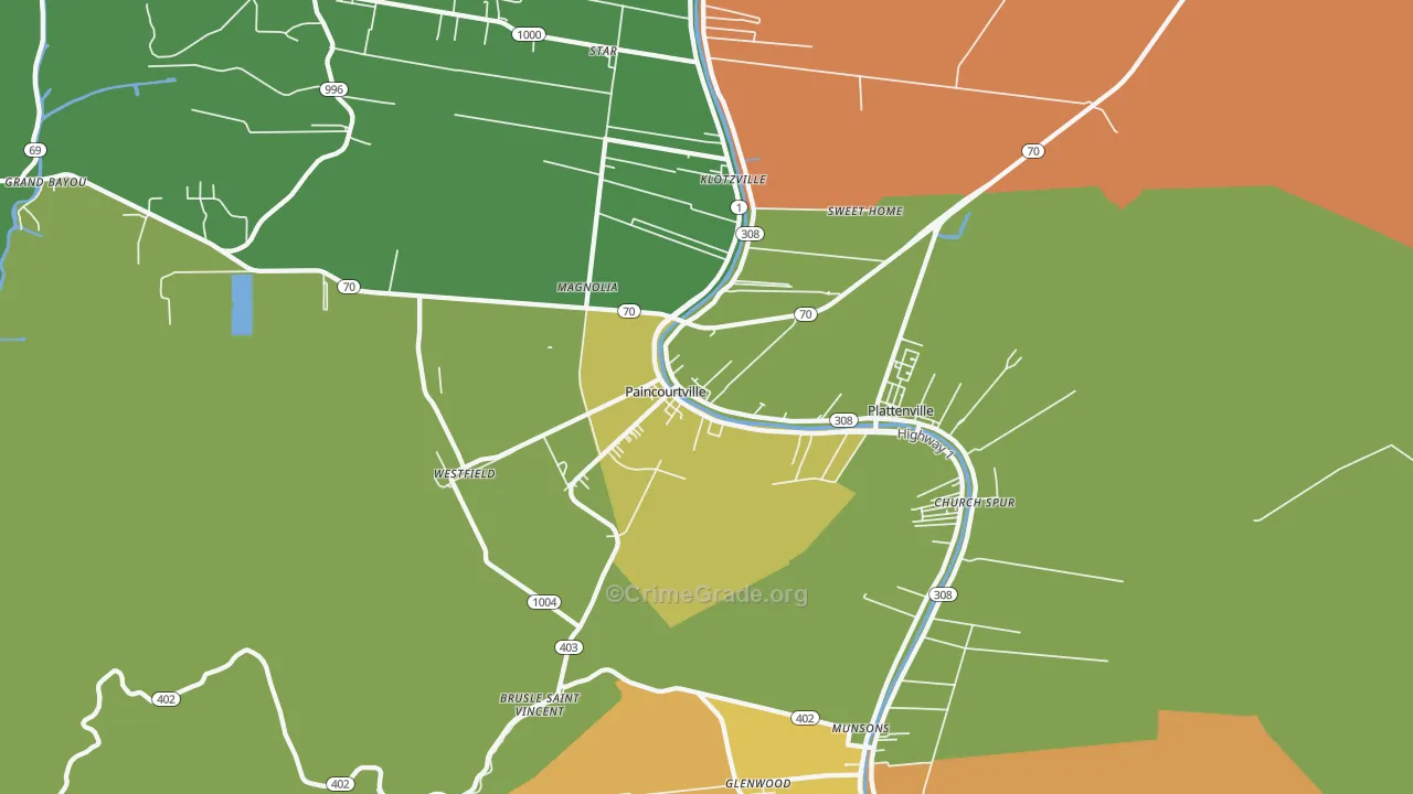 Paincourtville, LA Map of Arson Rates