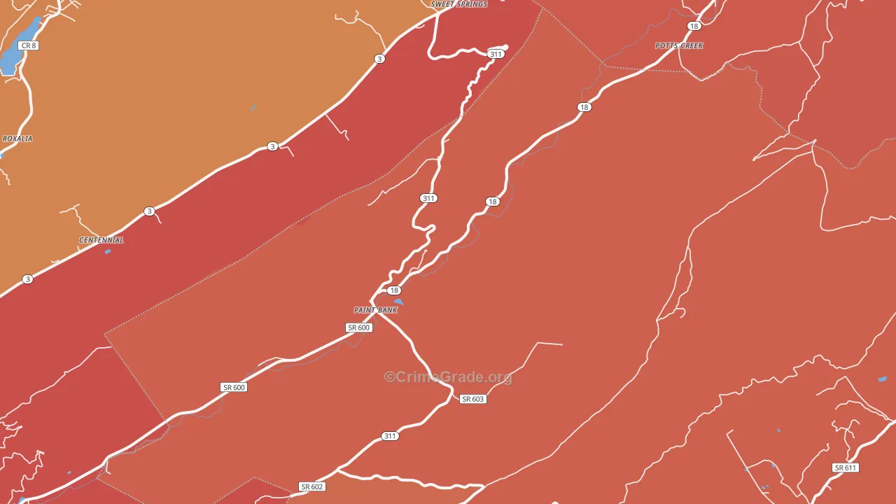 Paint Bank, VA Map of Arson Rates