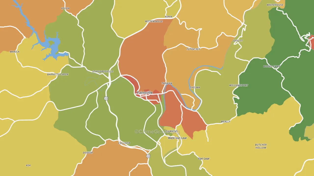 Paintsville, KY Map of Arson Rates