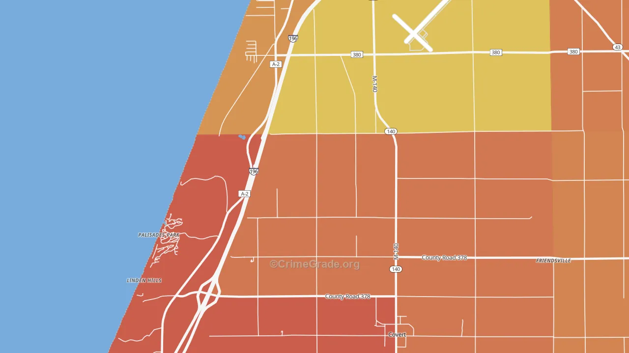 Palisades Park, MI Map of Arson Rates