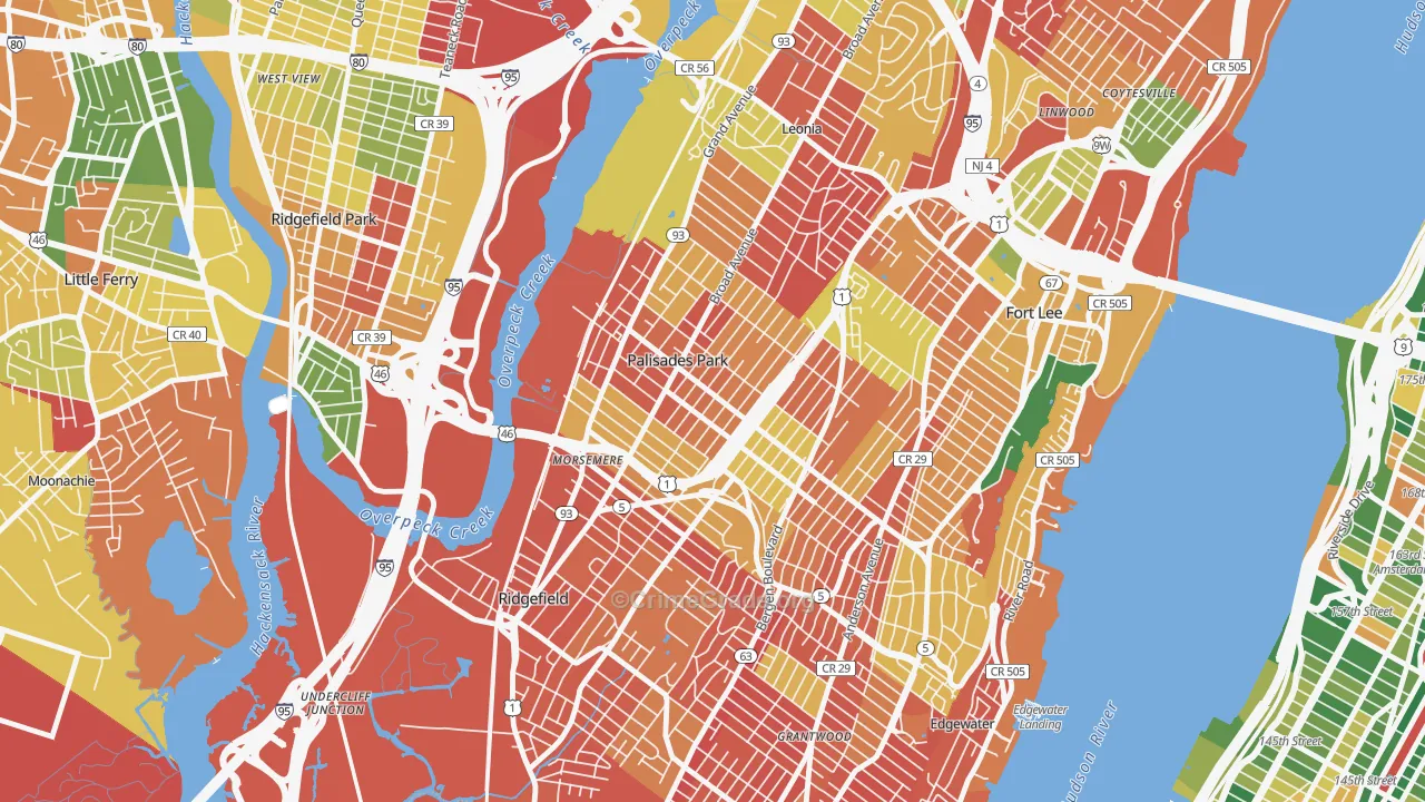 Palisades Park, NJ Map of Arson Rates