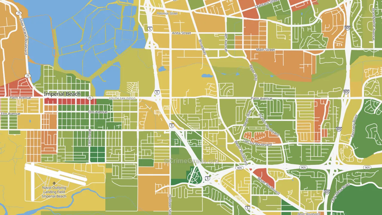 Palm City, San Diego, CA Map of Arson Rates