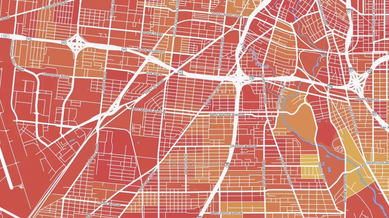 Palm Heights, San Antonio, TX Map of Arson Rates