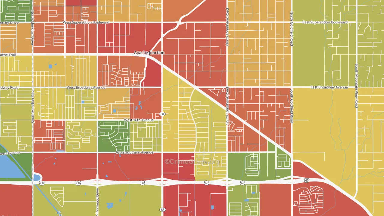 Palm Springs, Apache Junction, AZ Map of Arson Rates