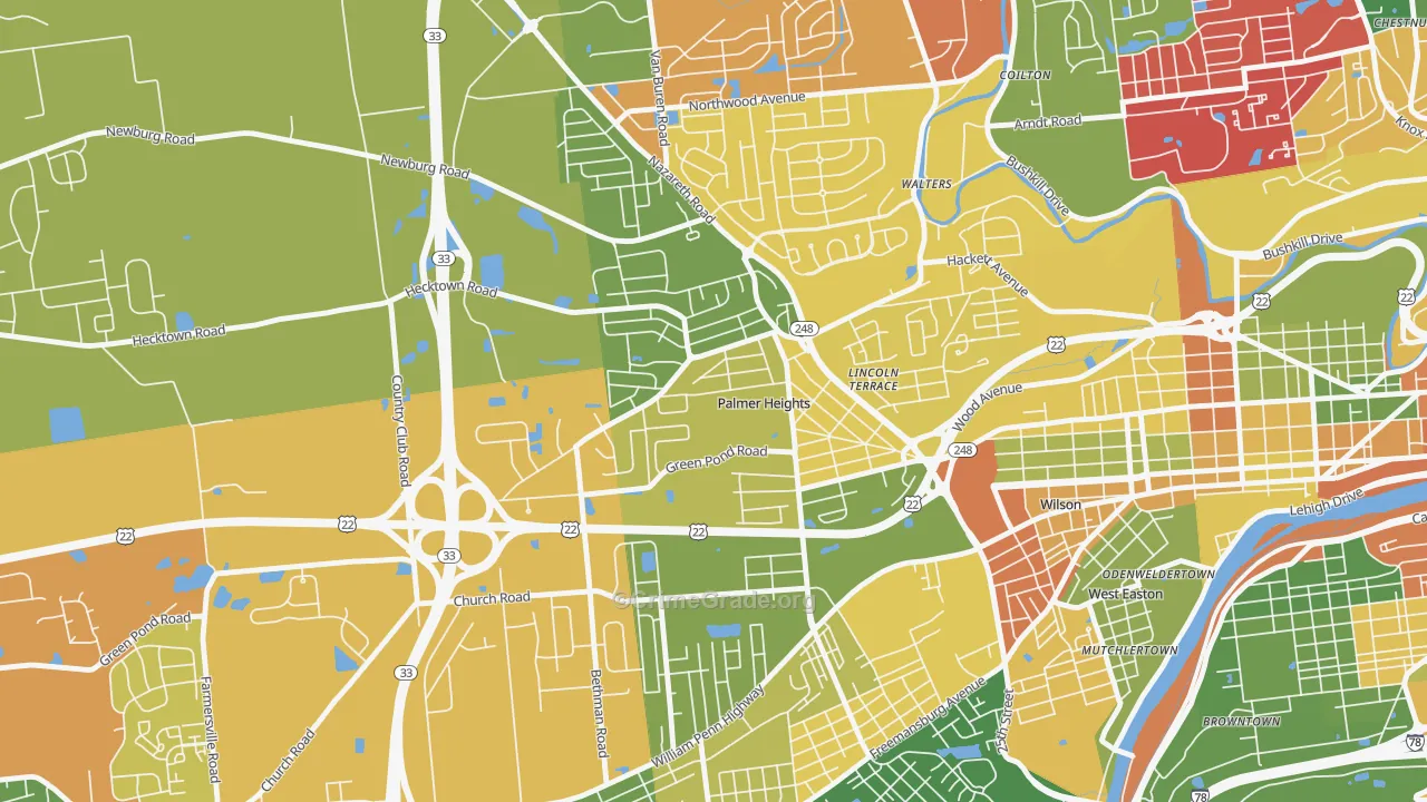 Palmer Heights, Easton, PA Map of Arson Rates