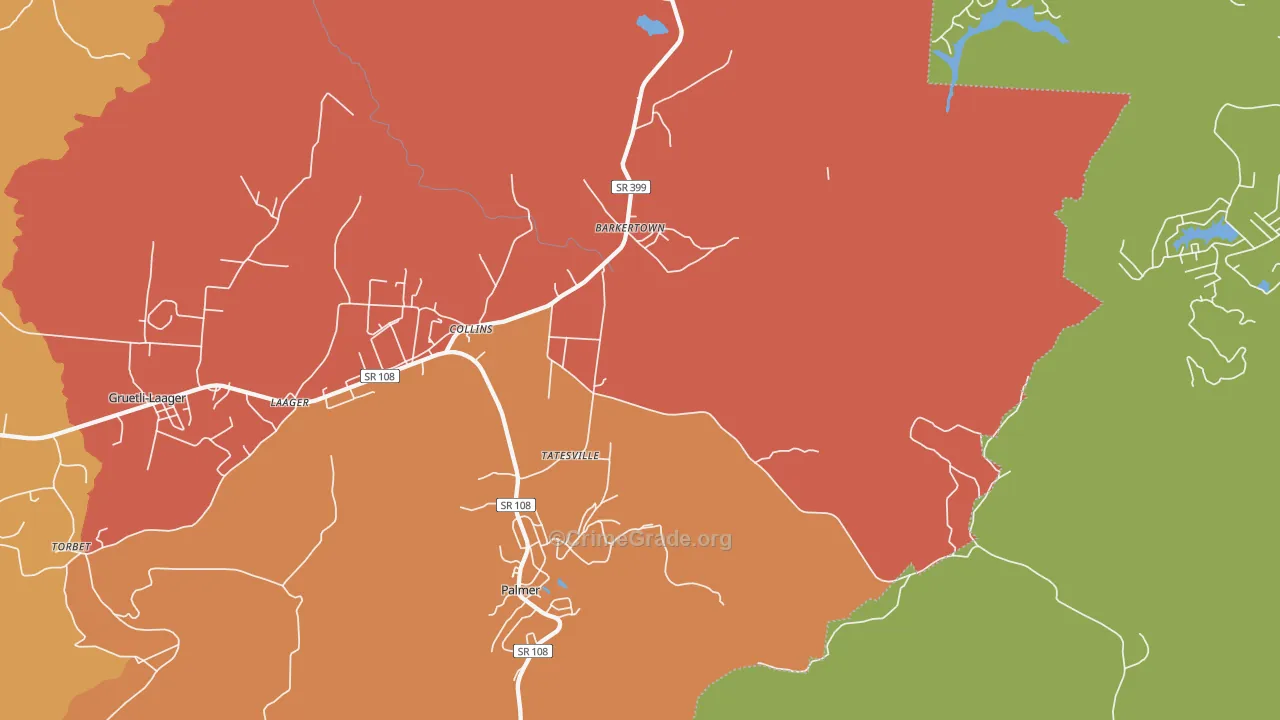 Palmer, TN Map of Arson Rates