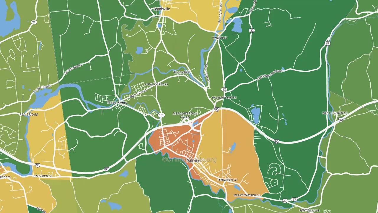 Palmer Town, MA Map of Arson Rates