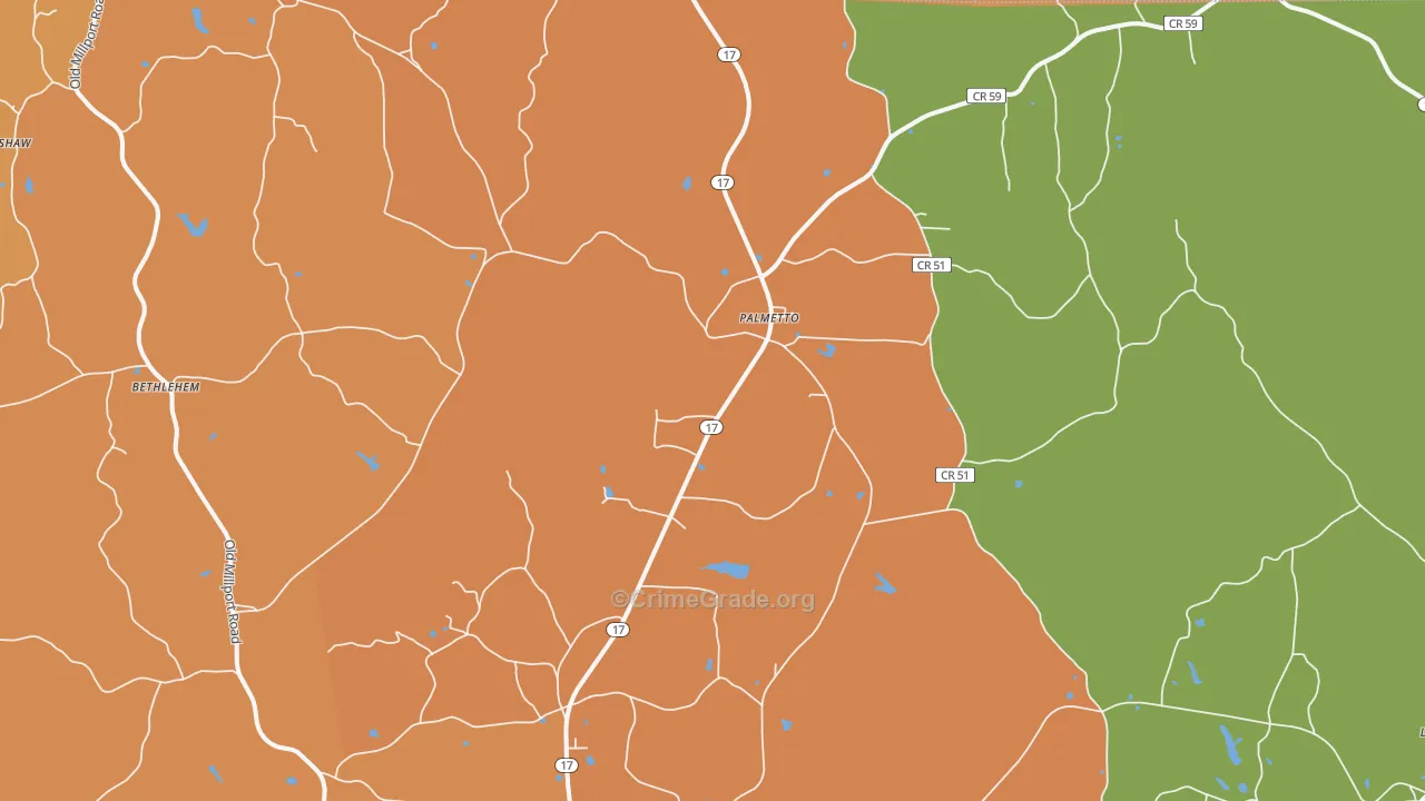 Palmetto, AL Map of Arson Rates