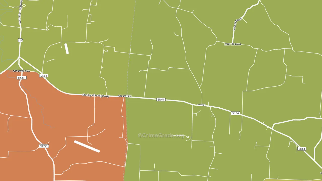 Palmetto, TN Map of Arson Rates