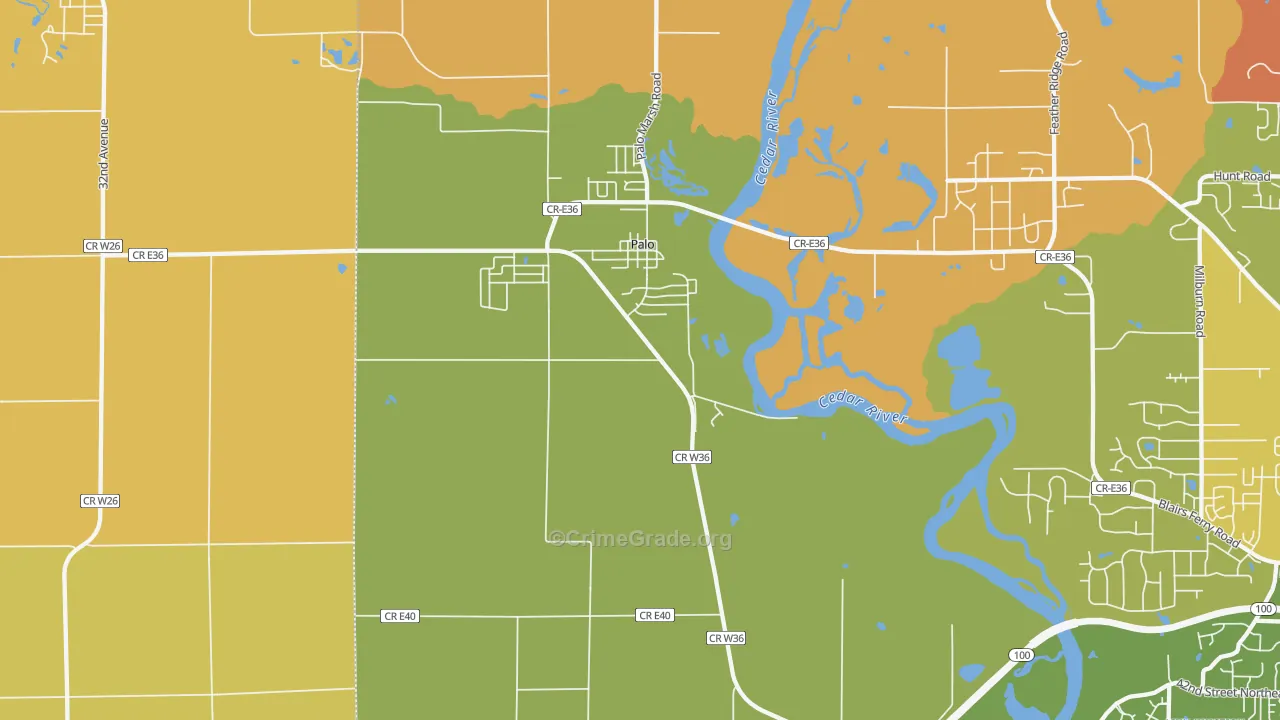 Palo, IA Map of Arson Rates