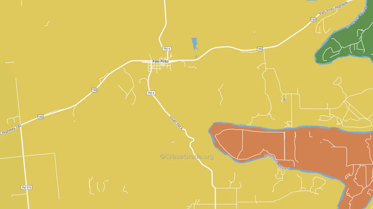 Palo Pinto, TX Map of Arson Rates
