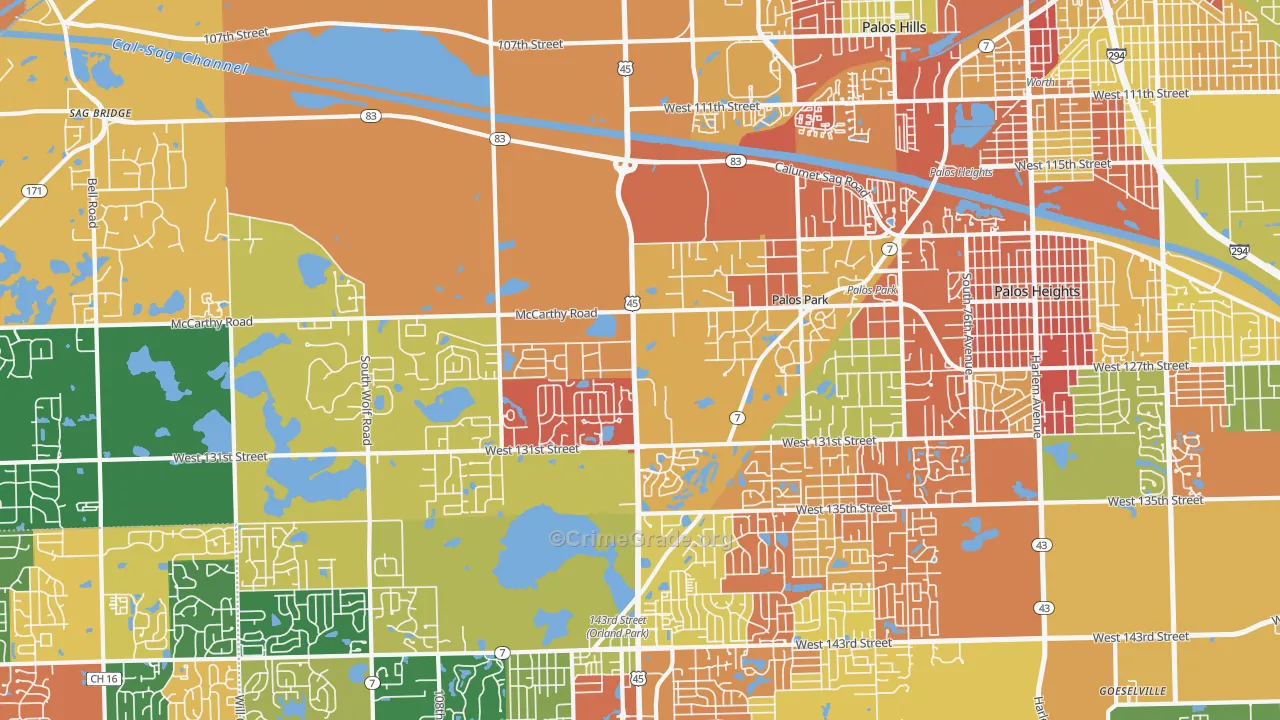 Palos Park, IL Map of Arson Rates