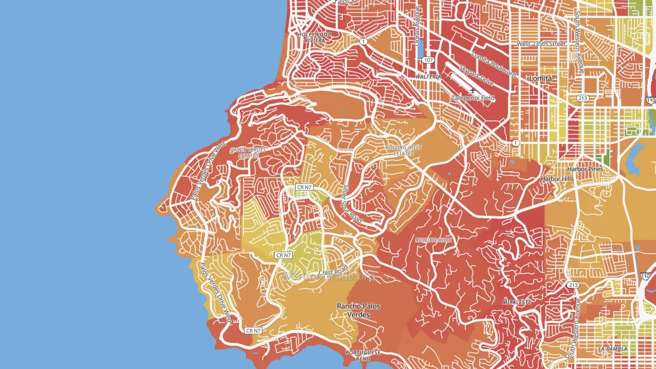 Palos Verdes Peninsula, Torrance, CA Map of Arson Rates