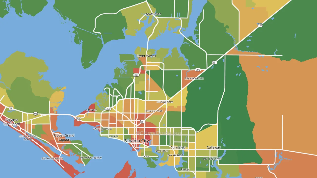 Panama City, FL Map of Arson Rates