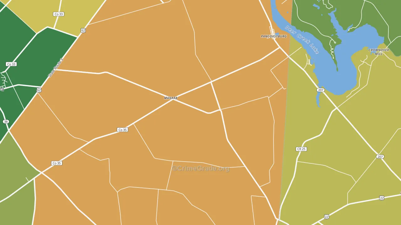 Pancoastburg, OH Map of Arson Rates