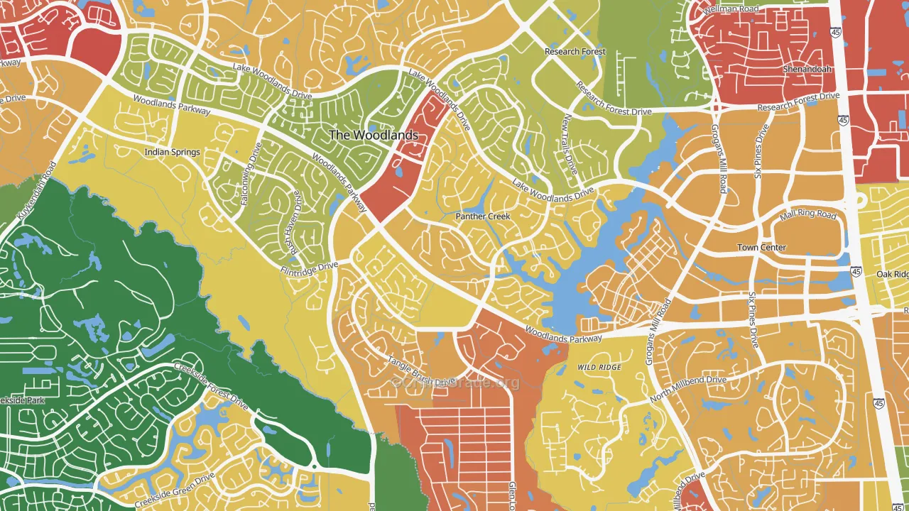Panther Creek, The Woodlands, TX Map of Arson Rates