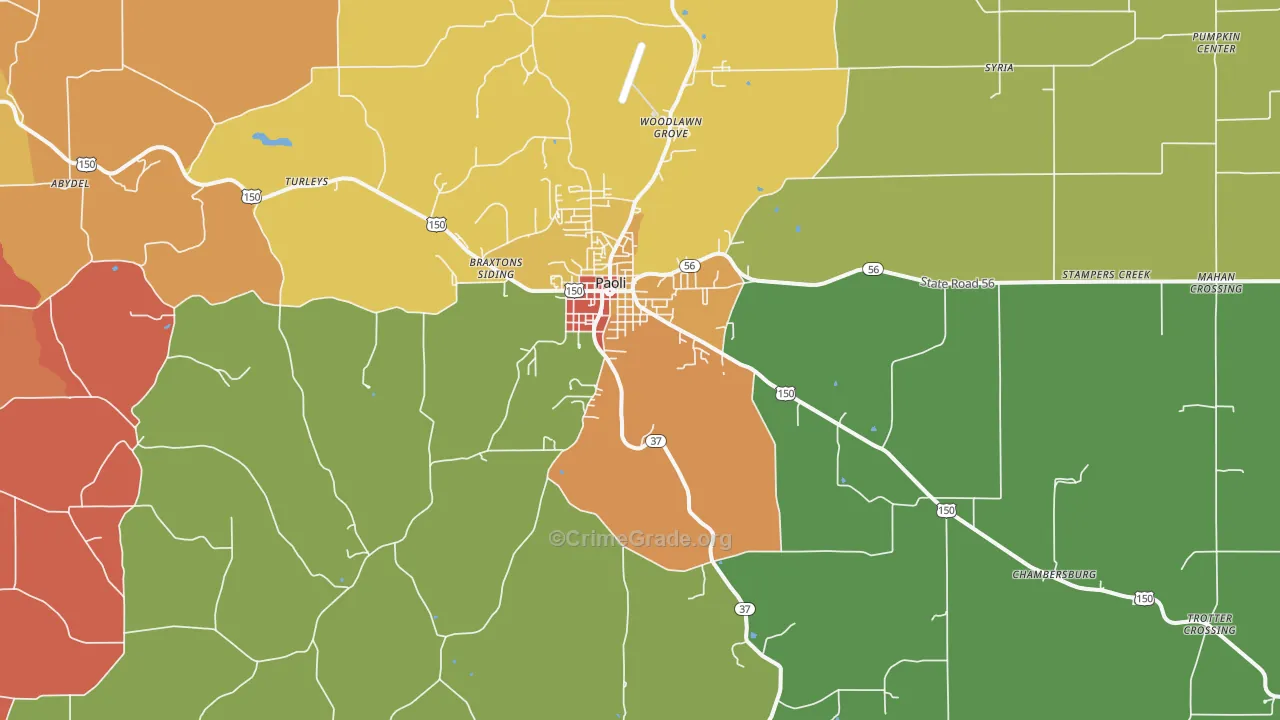 Paoli, IN Map of Arson Rates