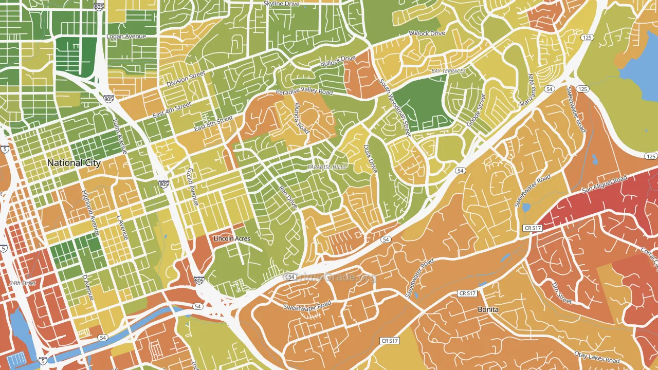 Paradise Hills, San Diego, CA Map of Arson Rates