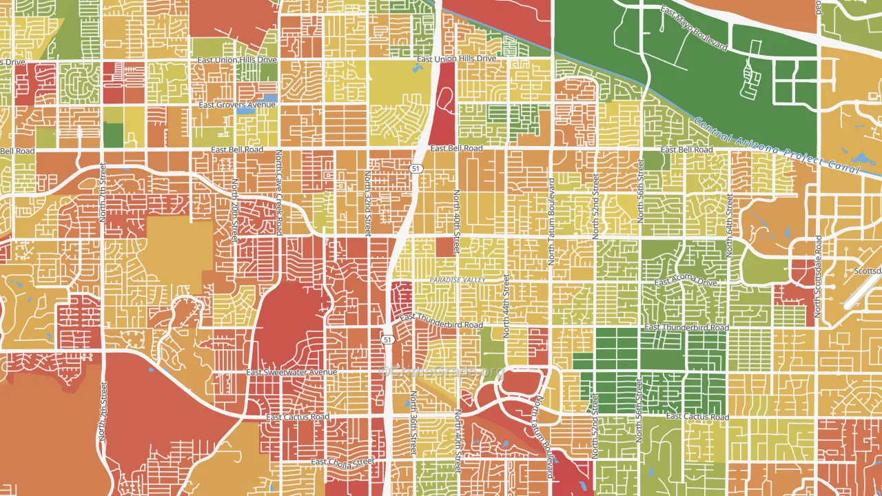 Paradise Valley, Phoenix, AZ Map of Arson Rates