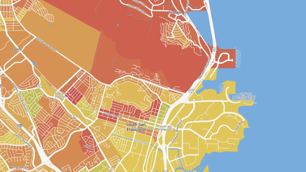 Paradise Valley, South San Francisco, CA Map of Arson Rates