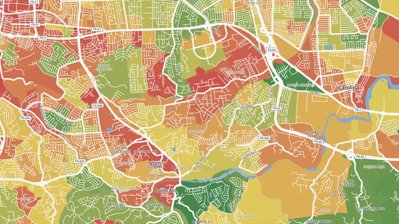 Parcelas Saint Just, Trujillo Alto, PR Map of Arson Rates