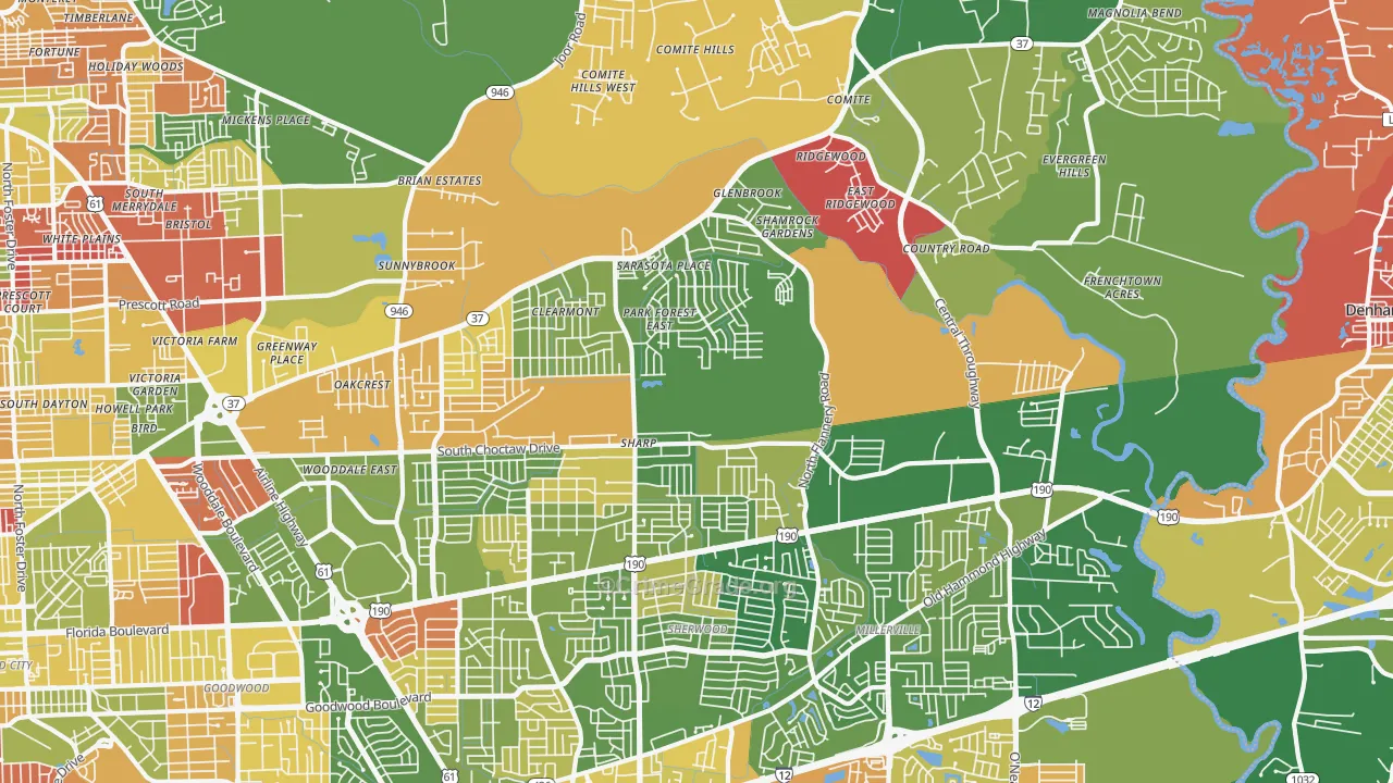 Park Forest-Louisiana North, Baton Rouge, LA Map of Arson Rates