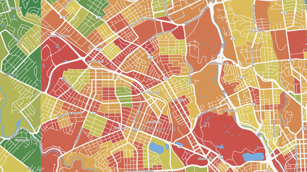 Park Heights, Baltimore, MD Map of Arson Rates