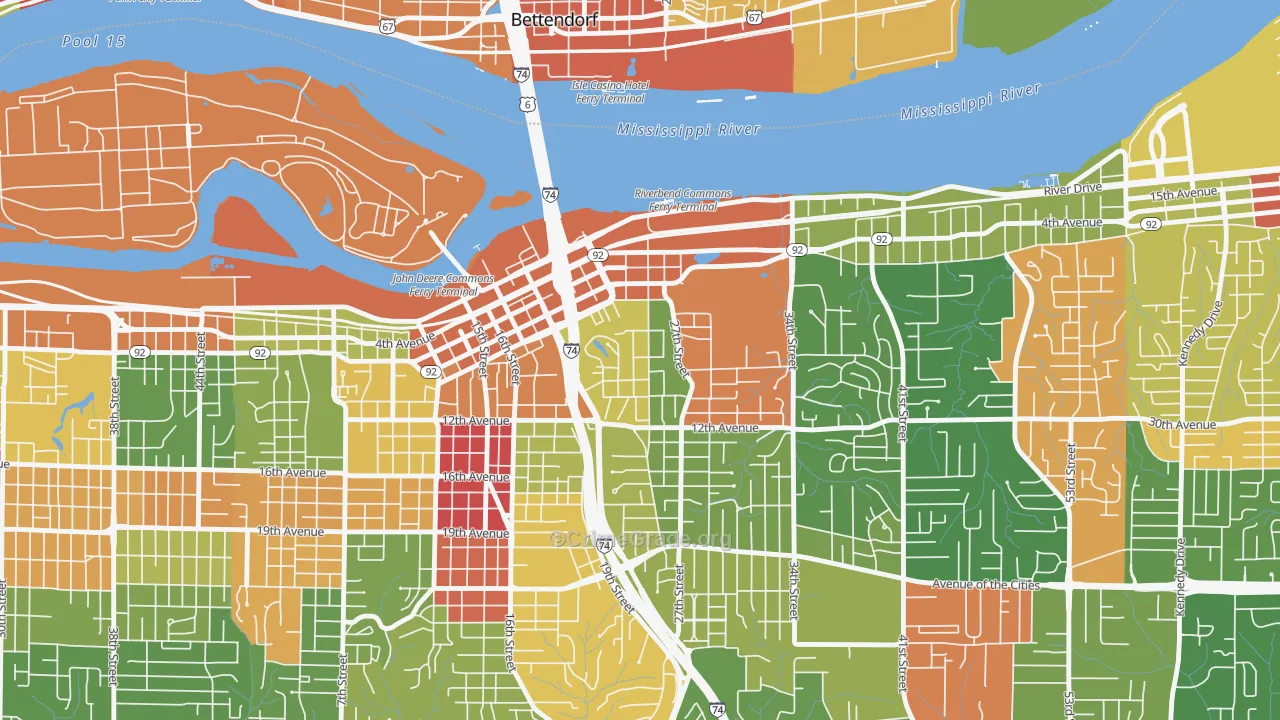 Park Hill, Moline, IL Map of Arson Rates