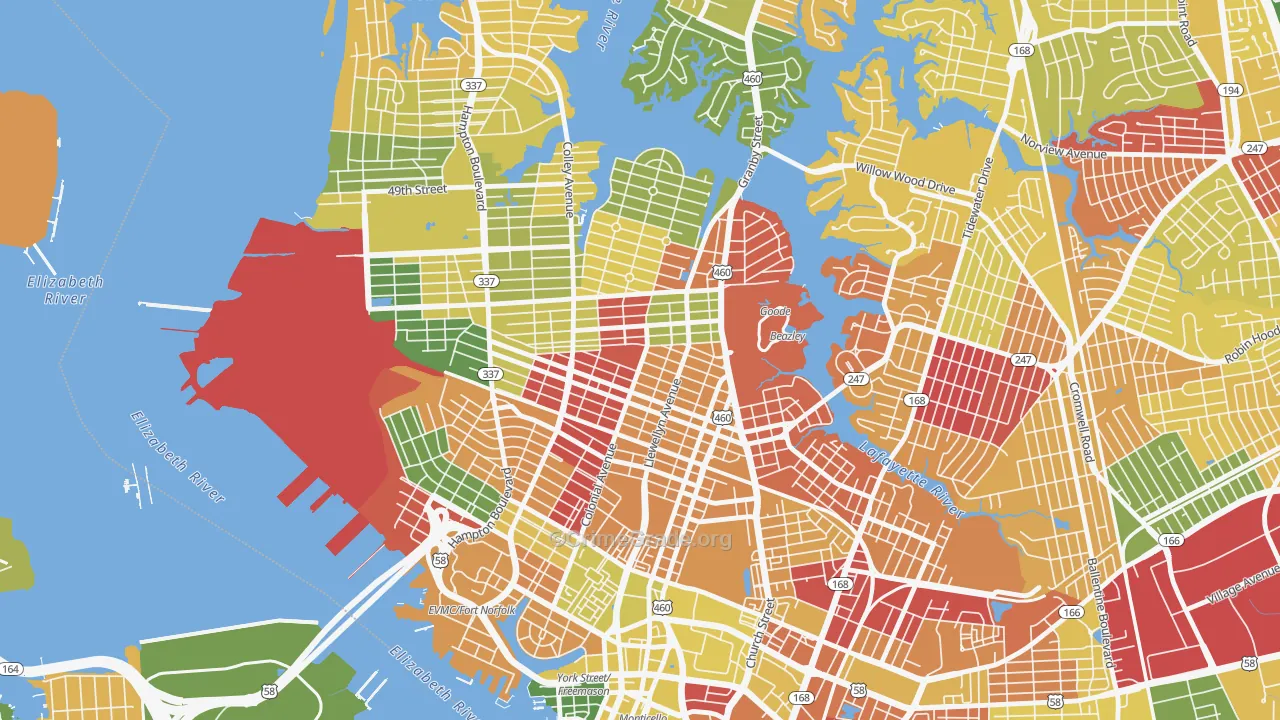 Park Place, Norfolk, VA Map of Arson Rates
