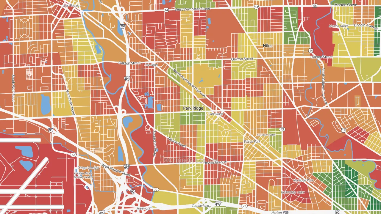 Park Ridge, IL Map of Arson Rates