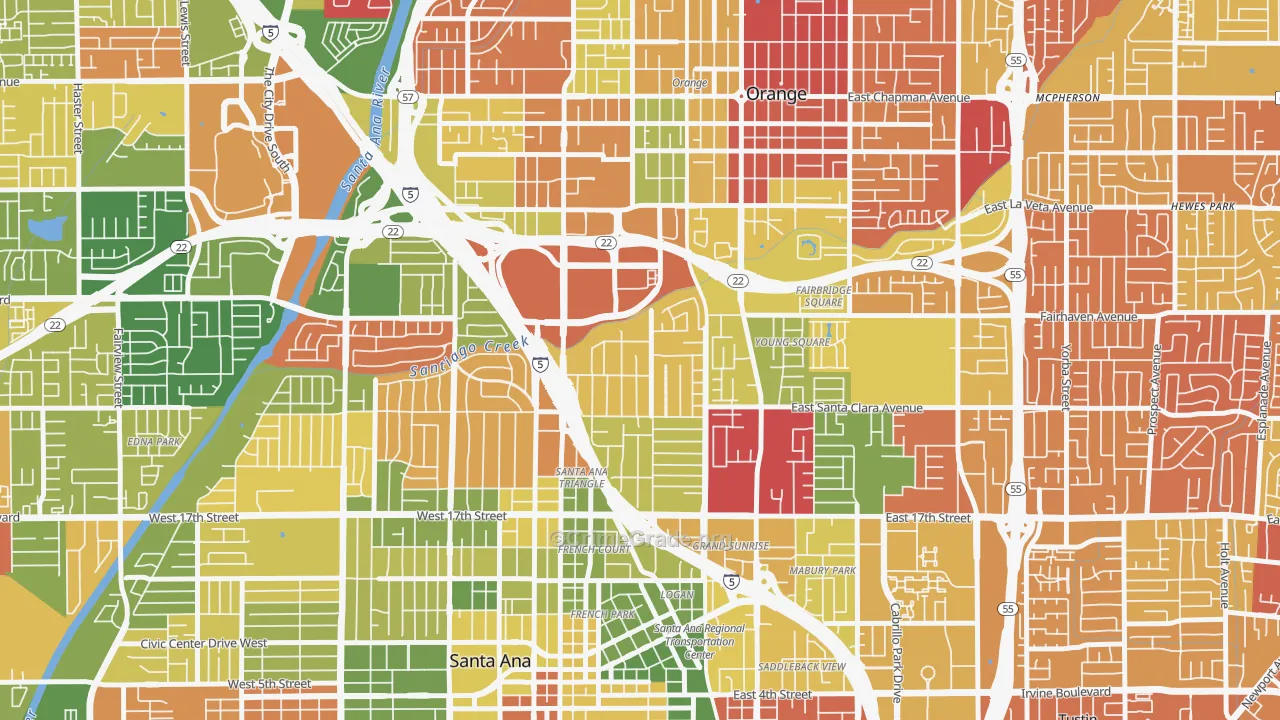 Park Santiago, Santa Ana, CA Map of Arson Rates