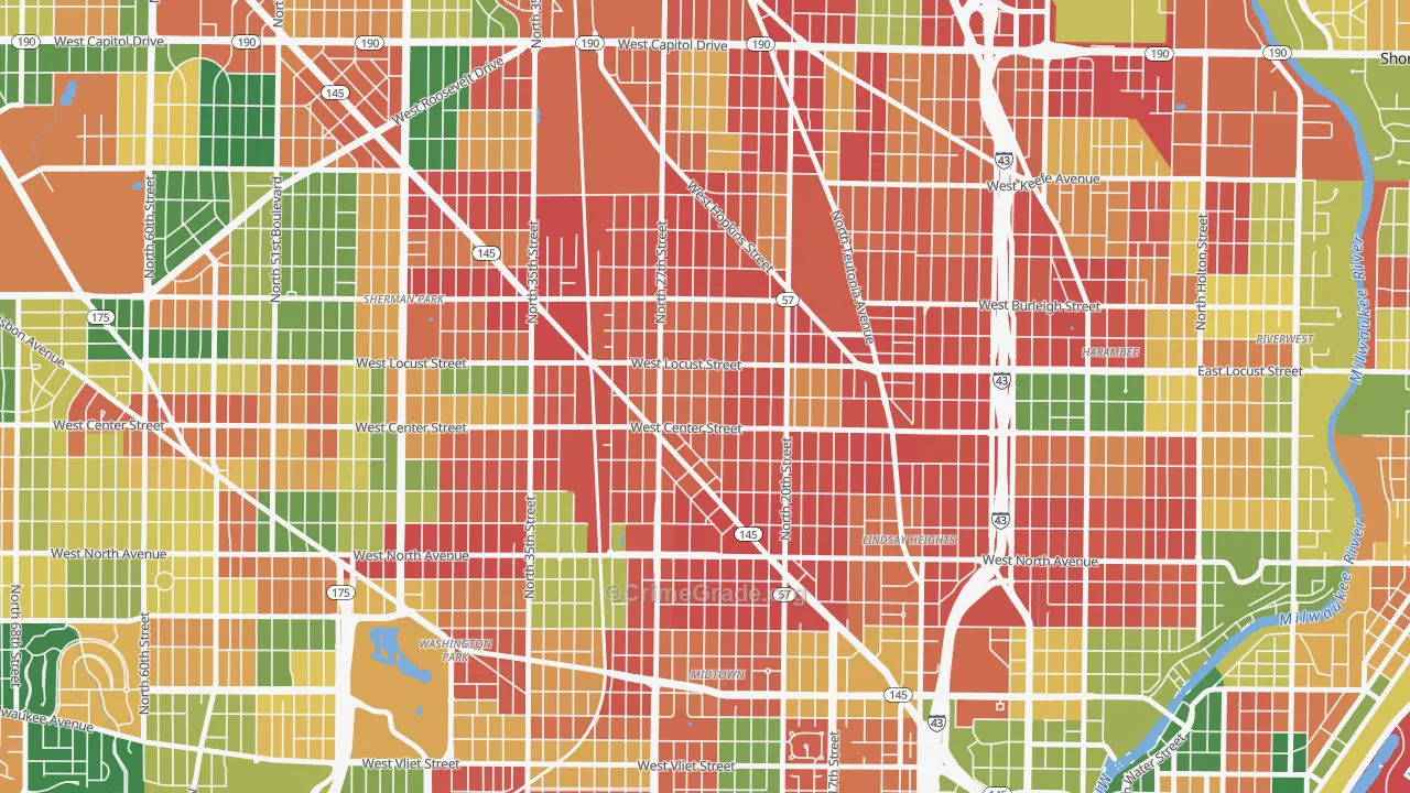 Park West, Milwaukee, WI Map of Arson Rates