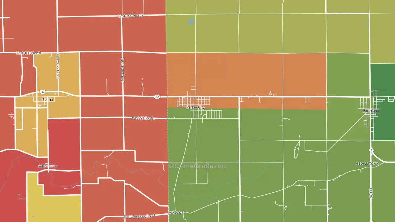 Parker City, IN Map of Arson Rates