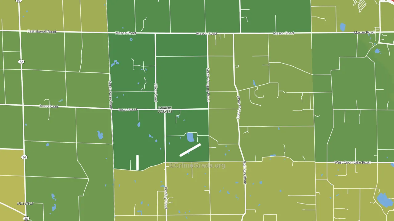Parkers Corners, MI Map of Arson Rates