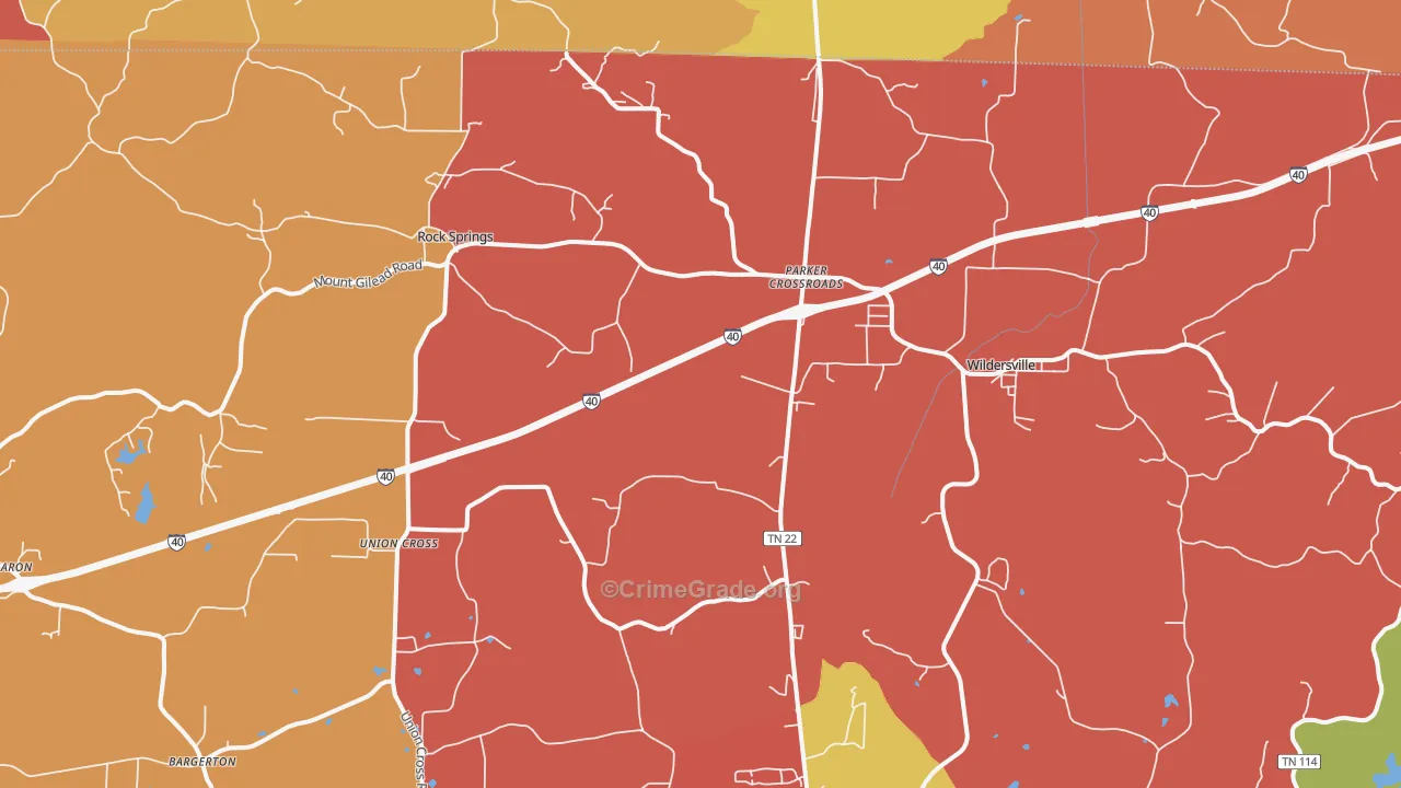 Parkers Crossroads, TN Map of Arson Rates