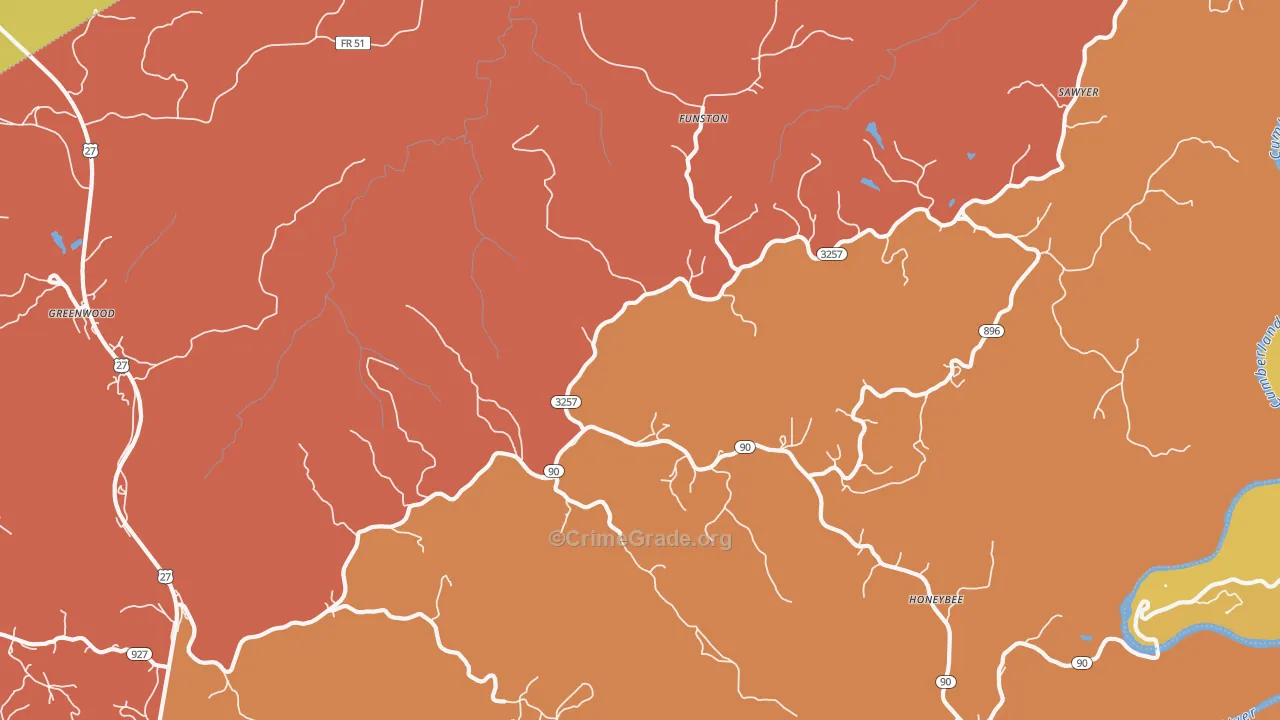 Parkers Lake, KY Map of Arson Rates