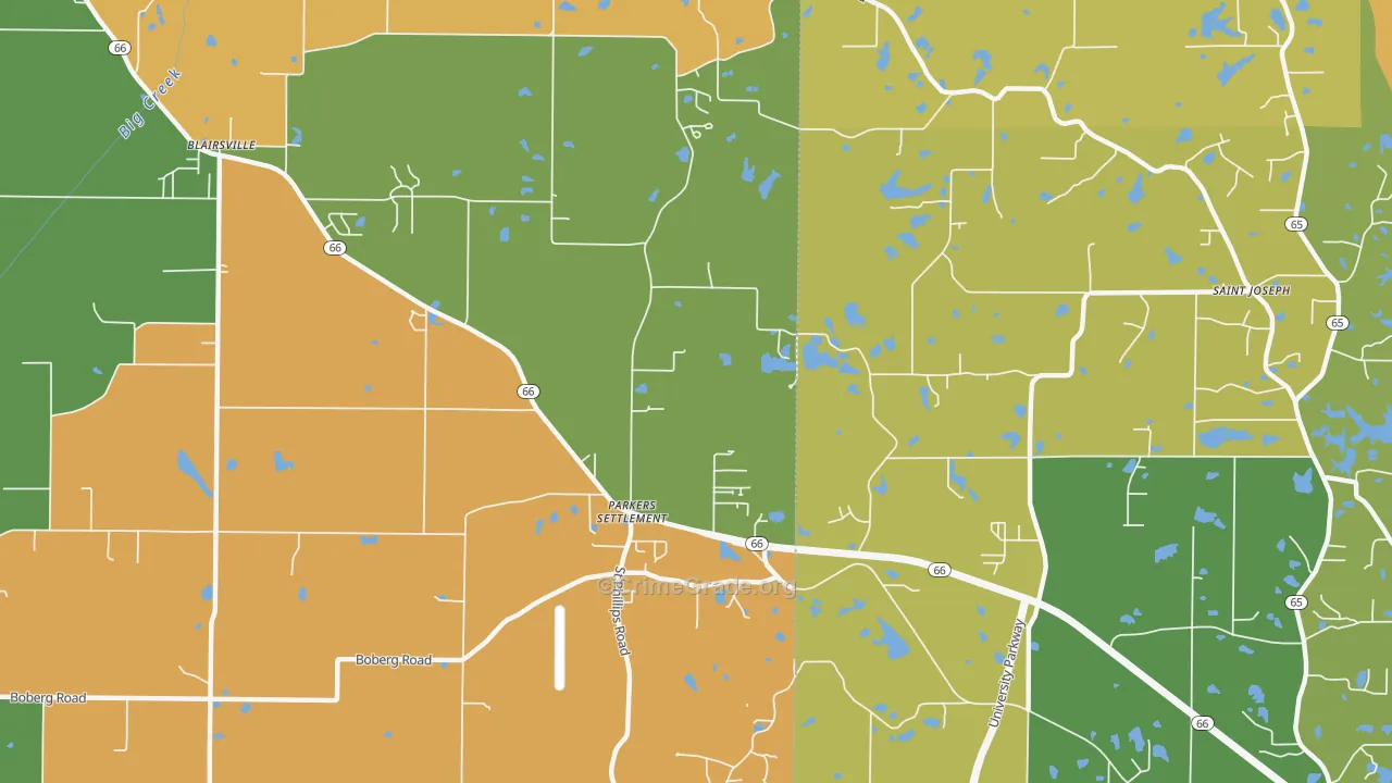 Parkers Settlement, IN Map of Arson Rates