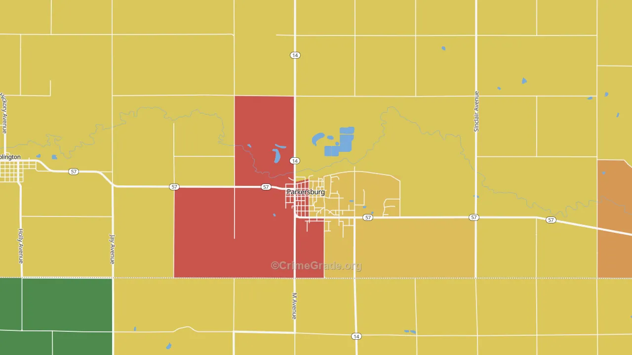Parkersburg, IA Map of Arson Rates