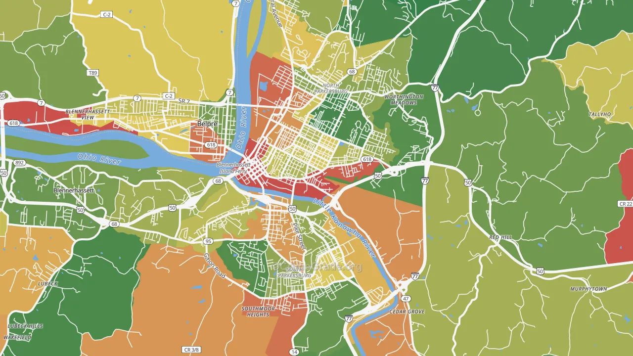 Parkersburg, WV Map of Arson Rates