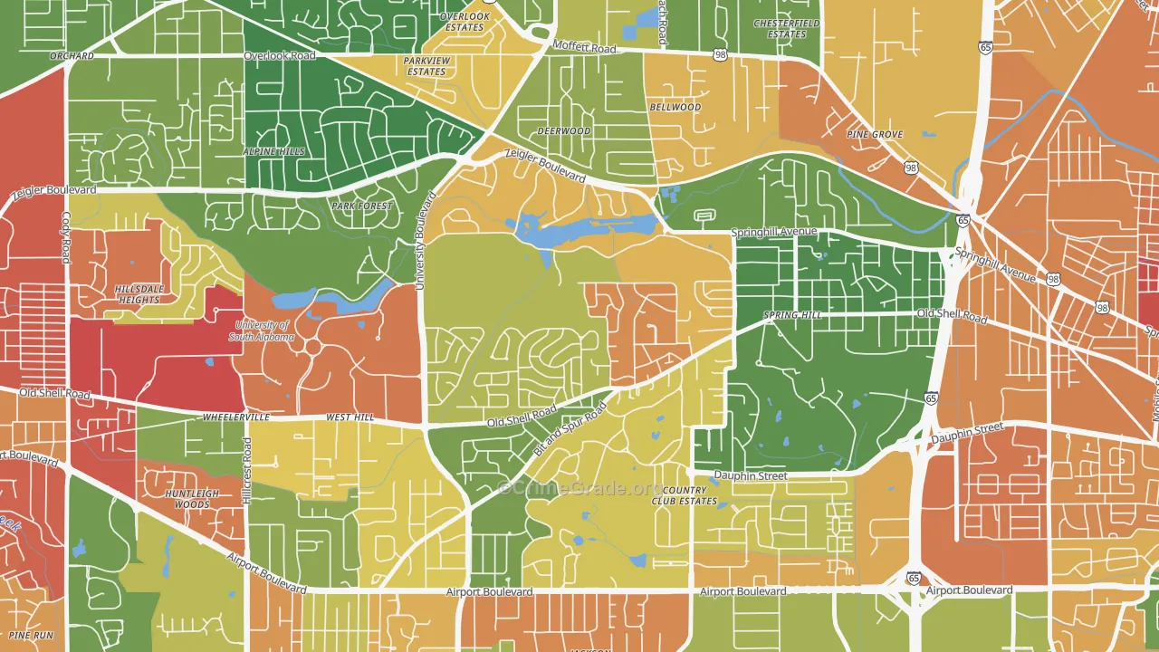 Parkhill, Mobile, AL Map of Arson Rates